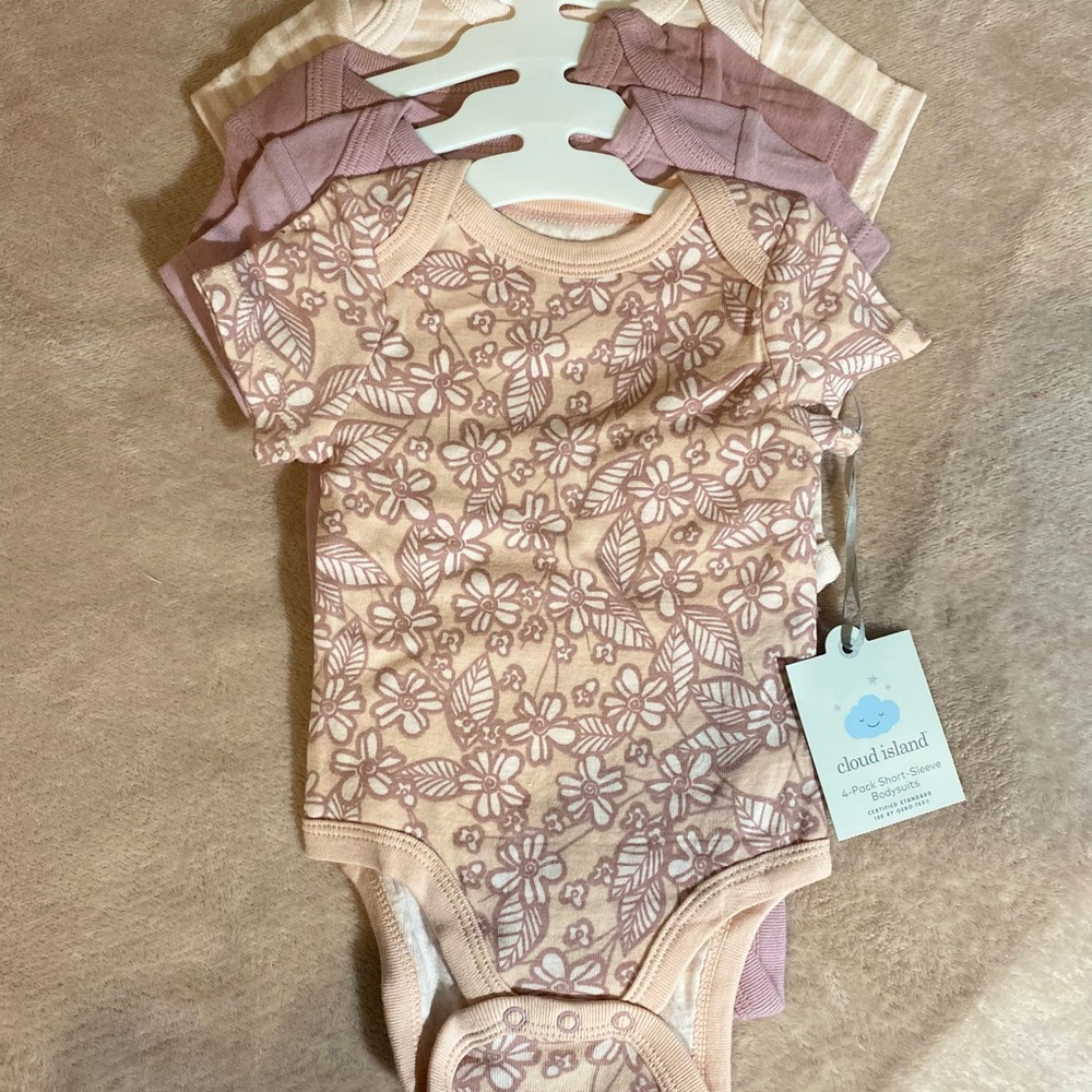 Cloud Island Floral Baby Bodysuits in Pink and Purple